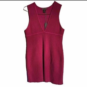House of Harlow 1960 Dress Womens L Magenta Ribbed Sweater Sleeveless V Neck